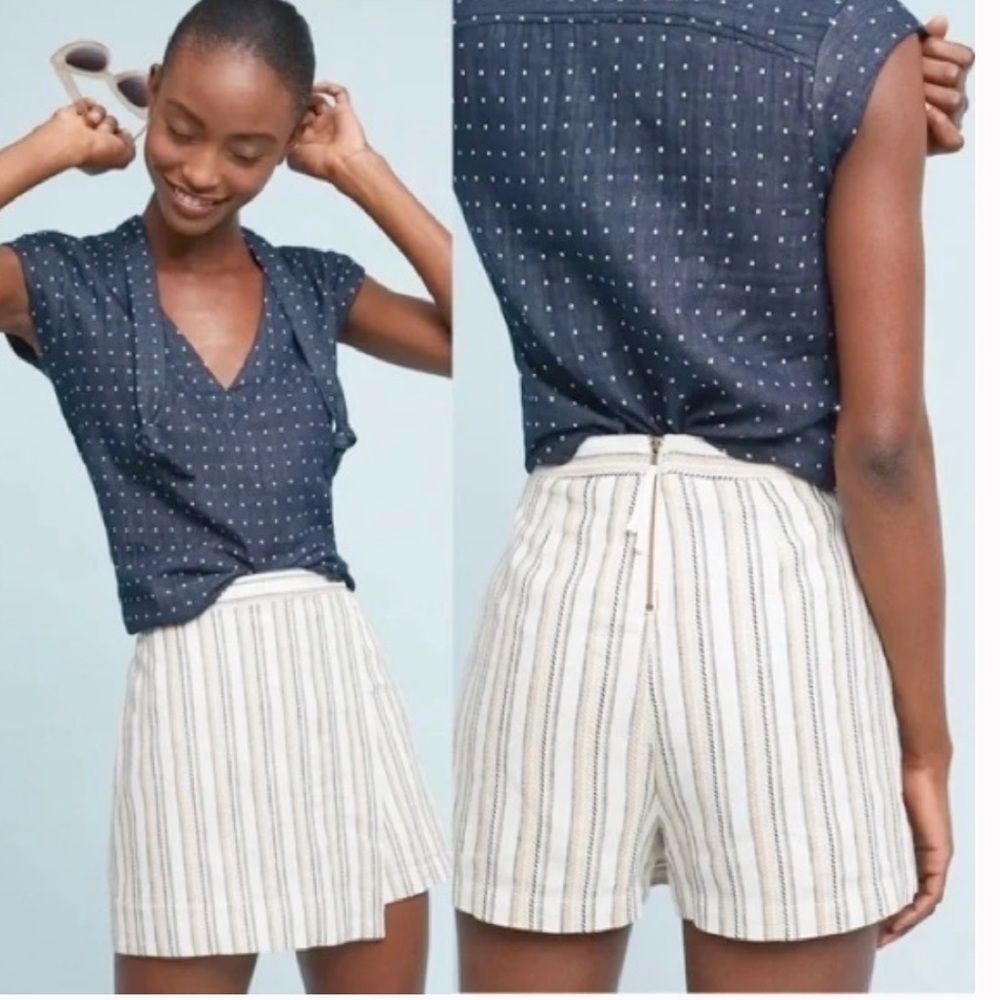 ANTHROPOLOGIE Akemi + Kin Acadia Linen Blend Striped Skort Size USA 10 women’s
